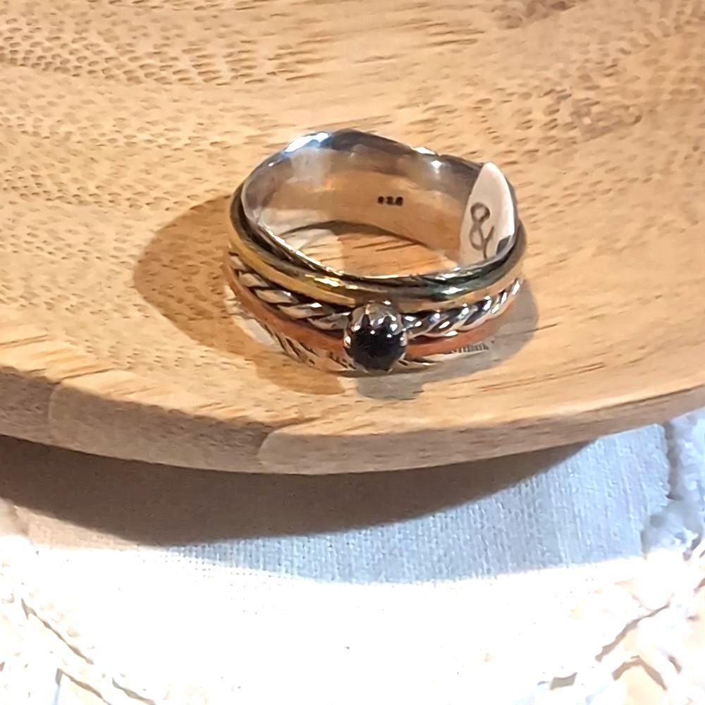 Three Metals Spin Ring Black Onyx Stone